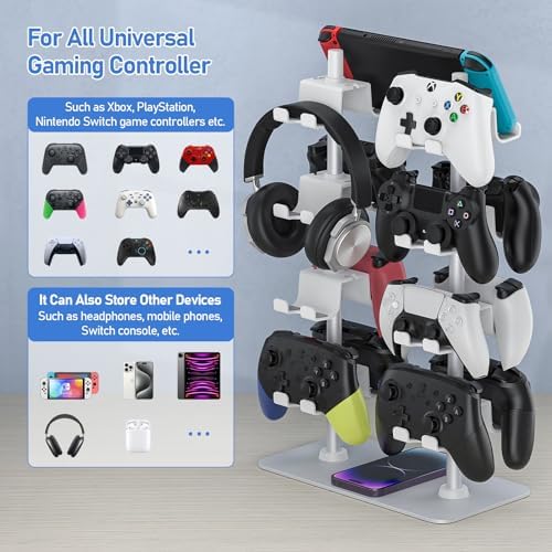 MANMUVIMO Controller Holder for 16 Xbox PS5 PS4 Gaming Controller, Video Game Controller Holder Headphone Stand for Desk, Gamer Gifts for Men, Gaming Room Accessories Maximum Organizer (White) - Image 2