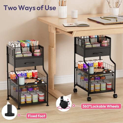 Under Desk Storage Cart- Art Storage Cart with Drawers & DIY Divider - Office Cart Organizer Under Desk Shelf, Craft Rolling Cart for Office, Craft Room & Studio Black - Image 5