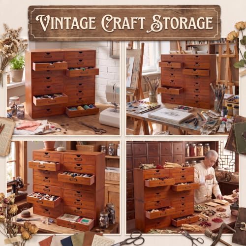 Wesiti 16 Drawers Wooden Apothecary Cabinet, Vintage Desktop Organizer - Image 4