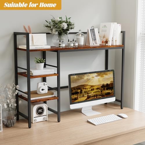 Desk Shelf, 38.6 Inch Wood Desk Organizer Shelf for Computer Monitor, Desk Hutch Storage, Desktop Shelf for Top of Desk, 3 Tier Desktop Bookshelf for Home Office Dorm, Rustic - Image 2