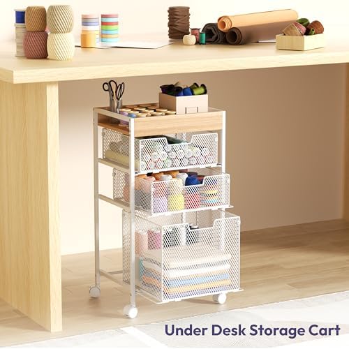 Rolling File Cart with Drawers - 4 Tier Under Desk Storage Craft Rolling Organizer Cart - Office Storage &Organization, Mobile Metal Filing Cabinet for Office and Home White - Image 4