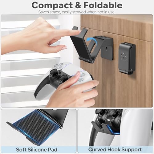 OIVO Controller & Headset Wall Mount Holder Stand, Foldable Headphone Stand, Gaming Controller Holder Hanger Hook, Universal Storage Organizer Controller/Earphone/Game Accessories-9 Packs - Image 3