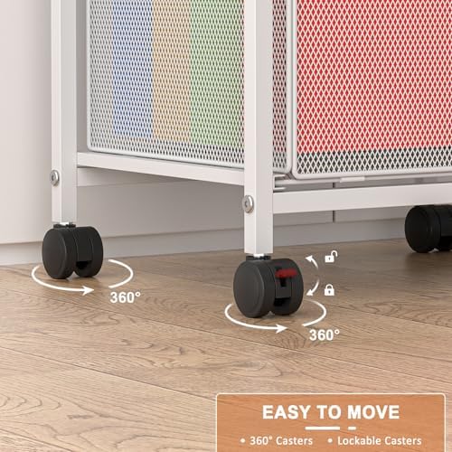 Rolling File Cabinet with Adjustable Dividers, Mobile Filing Cabinet with 2 Storage Drawers on Lockable Wheels, Hanging File Organizer Beside Under Desk for Office, Home, White（Patent Pending） - Image 4