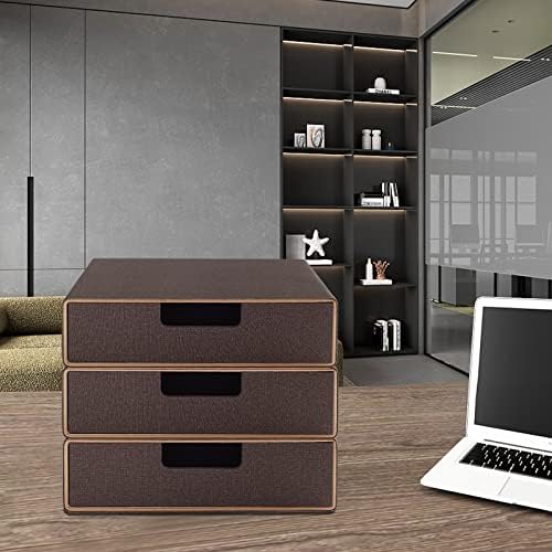 Stackable Organizer Drawer Classic Brown Pu Leather Handmade,Organize Home Office Desk Accessories and Sort Letter-Size Paper/a4 Document,Desk Caddy with Drawers Storage Box,13.1x10x3.7inches - Image 2