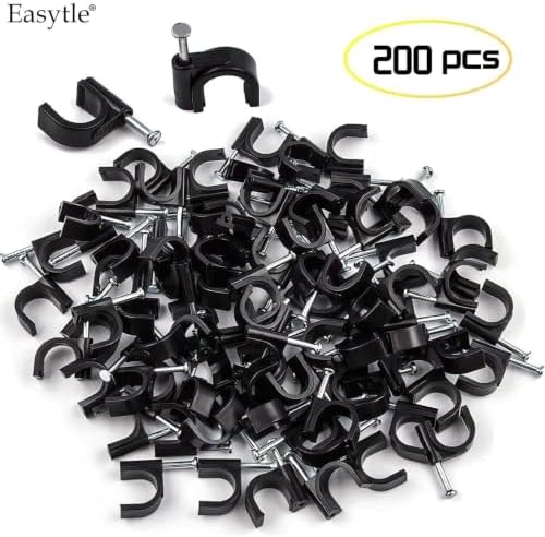 200 Pcs Cable Clips 4/6/8/10mm Nail in Cable Clips Cable Wire Clips Cable Tacks Coax Cable Speaker Wire Clips Cable Nails for Cords Wall Wire Clips RG6 RG59 CAT6 RJ45 Ethernet Cable Clips Black - Image 2