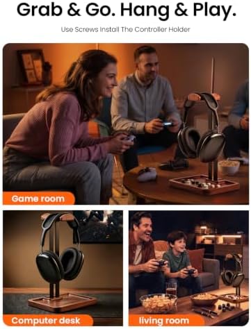 Wooden Headphone Holder, Solid Stand with Non-Slip and Storage Base - Image 6