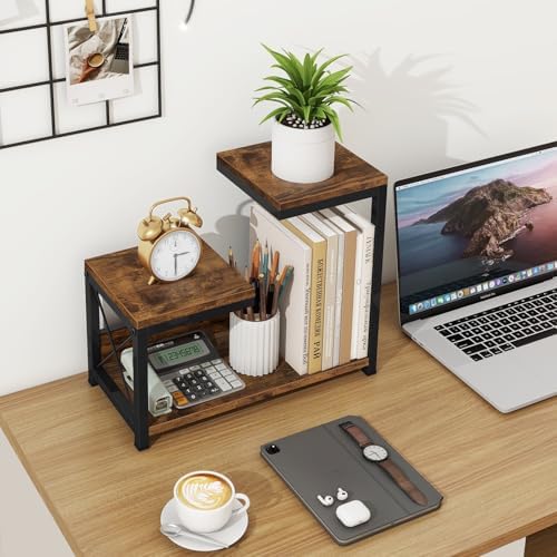 Desktop Shelf Organizer, 3 Tier Office Shelves, Wood Desk Organizers Storage Rack and Freestanding Display Shelf for Office, Dormitory, Home, Rustic Brown - Image 2