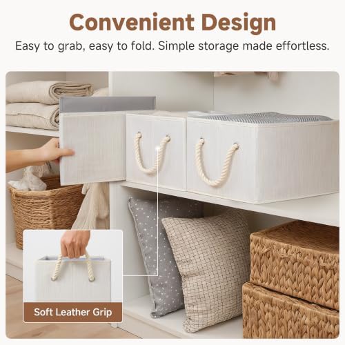 StorageWorks Fabric Storage Bins with Rope Handles, Ivory White, Large - Image 5