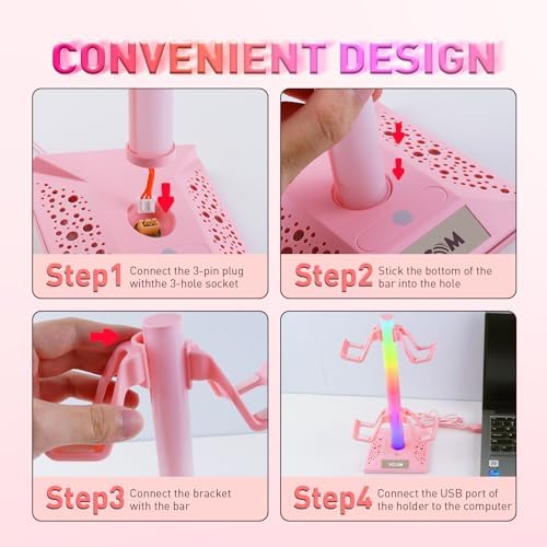 VCOM RGB Gaming Headphones Stand with 2 USB Ports, Pink Headset Stand with 10 Light Modes and Non-Slip Rubber, Suitable for PC Desk Accessories Gamers Gift(Pink) - Image 5