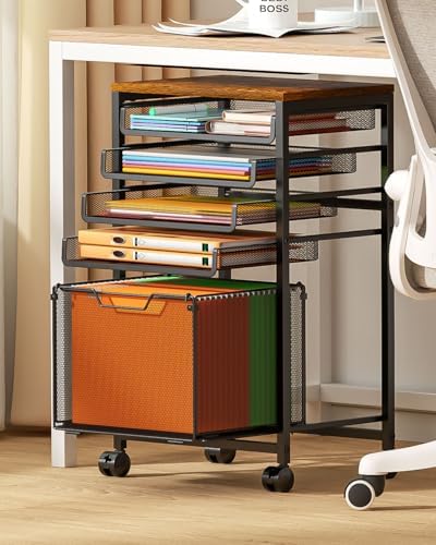 Compact 5-Tier Rolling File Cart, Under Desk Metal Filing Cabinet by Feyejade