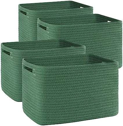 4 Pack Storage Baskets for Organizing, Woven Baskets for Shelves - Perfect for Toys, Books, Towels, and Clothes, Durable Gift Basket Bins Toy Storage, 13''L x9''W x7.8''H, Green by SIXDOVE