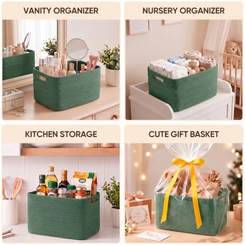4 Pack Storage Baskets for Organizing, Woven Baskets for Shelves - Perfect for Toys, Books, Towels, and Clothes, Durable Gift Basket Bins Toy Storage, 13''L x9''W x7.8''H, Green - Image 7