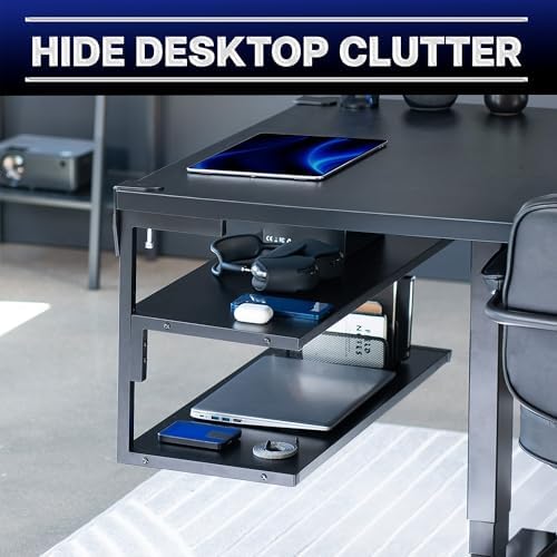 VIVO Black Clamp-on 30 inch 2-Tier Desk Shelf, STAND-SHELF30C - Image 6