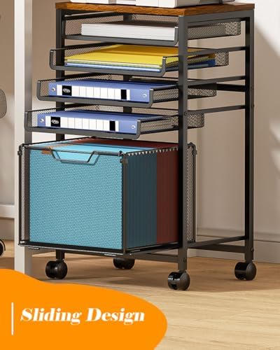 Compact 5-Tier Rolling File Cart, Under Desk Metal Filing Cabinet - Image 4