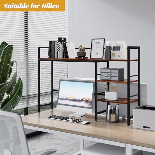 Desk Shelf, 45.4 Inch Wood Desk Organizer Shelf for Computer Monitor, Desk Hutch Storage, Desktop Shelf for Top of Desk, 3 Tier Desktop Bookshelf for Home Office Dorm, Rustic - Image 2