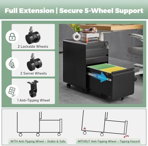 Lockable 3 Drawer Filing Cabinets for Home Office - Image 5