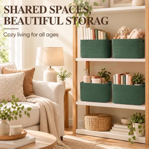 4 Pack Storage Baskets for Organizing, Woven Baskets for Shelves - Perfect for Toys, Books, Towels, and Clothes, Durable Gift Basket Bins Toy Storage, 13''L x9''W x7.8''H, Green - Image 4