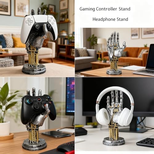 Robot Hand Headphone and Game Controller Holder Stand – Futuristic Cyberpunk Decor Organizer, Mechanical Hand Sci-Fi Display for Gaming Desk Decor, Compatible with Xbox, PS5, PS4, Switch - Image 3