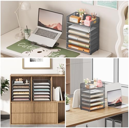 6 Tier Paper Organizer with Handle,Construction Teacher Desk Decor,Gray - Image 4