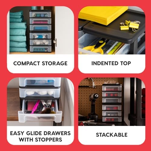 IRIS USA 2-Pack, 3-Drawer Medium Plastic Stacking Desktop Organizer, Black - Image 4