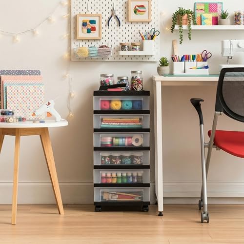 IRIS USA 6-Drawer Rolling Storage Cart, Black/Clear - Image 2