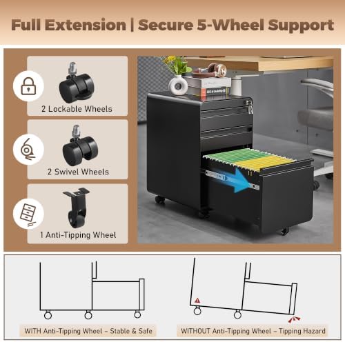 Lockable 3 Drawer File Cabinets for Home Office - Image 5