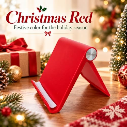 Foldable Phone & Tablet Stand for Desk, Adjustable Portable Phone Holder for Smartphones & Mini Tablets, Non-Slip Design (Christmas Red) - Image 2