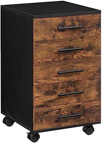 HOOBRO 5-Drawer File Cabinet, Office Filing Cabinet with Drawers, Wooden Mobile Storage Cabinet with Wheels, for Makeup, Home Office, Easy Assembly, Rustic Brown BF05WJ01G1 by HOOBRO