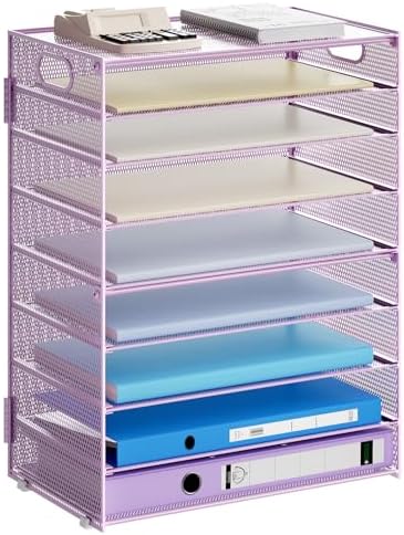 Marbrasse Paper Organizer Letter Tray, 9 Tier Mesh File Organizer with Handle, Paper Sorter Desk Organizer for Home Office Supplies - Purple by Marbrasse