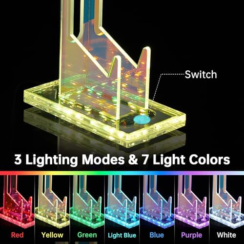 NiHome Controller Holder & Headphone Stand, LED Acrylic 2-Tier Gaming Desk - Image 3