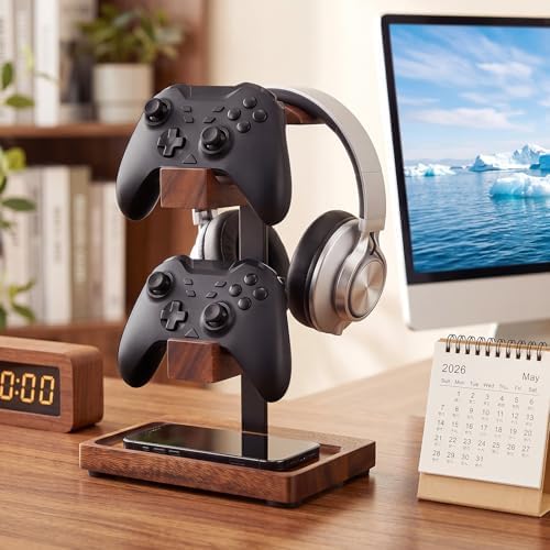 Headphone Stand with Controller Holder, Deep Walnut - Image 6