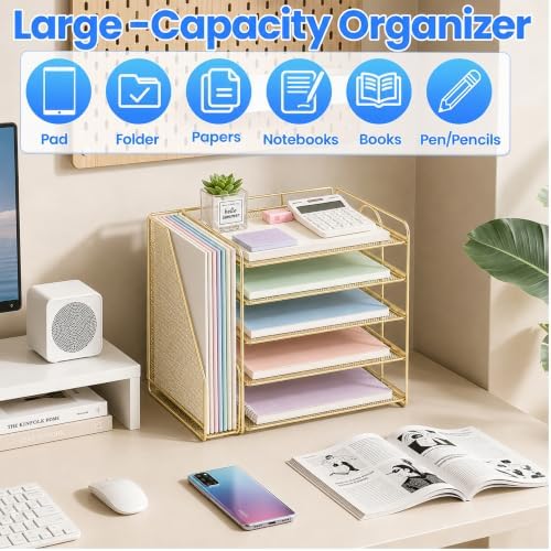 Desk Organizer, 5-Tier Paper Organizer Letter Tray, Gold - Image 4