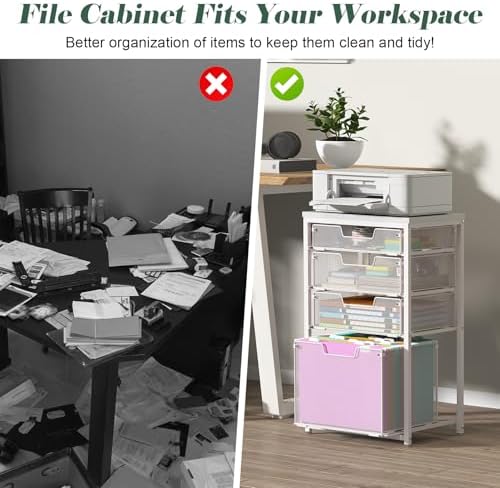 4 Drawer Rolling File Cart with Wheels, Mobile Filing Cabinet for Home Office, Hanging File Organizer, Under Desk Storage, Multifunctional Utility Cart Printer Stand, White - Image 7