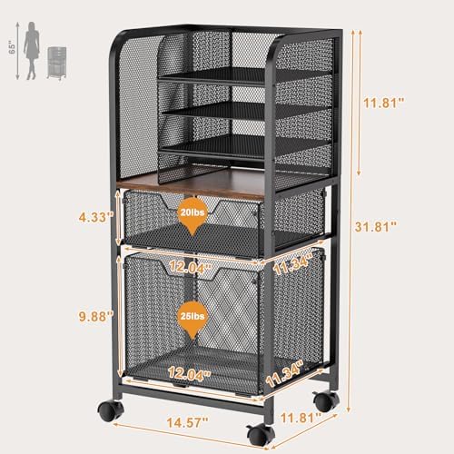 6-Tier Rolling File Cart Multi Mobile Drawer Cabinet Black - Image 3