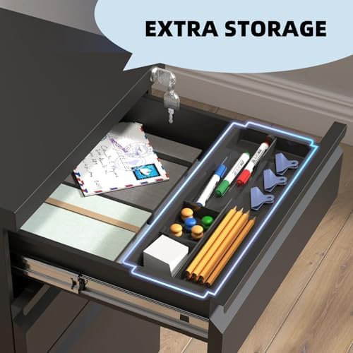 Filing Cabinets for Home Office, Mobile File Cabinet with Lock, 3 Drawer Filing Cabinet for A4/Letter/Legal Size Folder, Fully Assembled Except Casters, Matte Black - Image 6