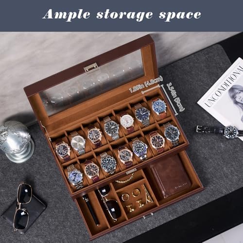 ProCase Watch Box, 14 Slot Watch Case for Men with Drawer, Espresso - Image 2