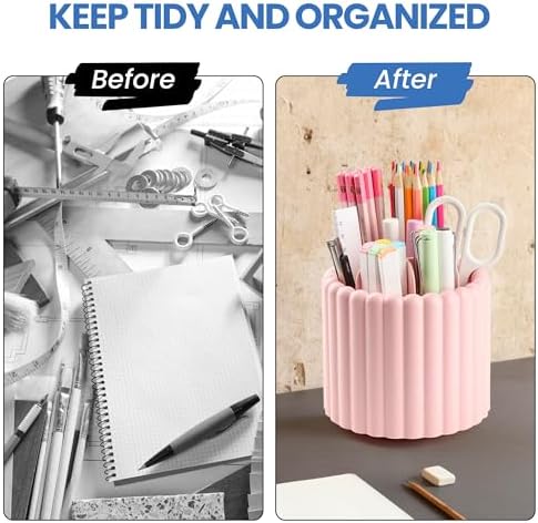 Desk Organizer, 360° Rotating Pen Holder for Desk, Pencil Cup with 7 Compartments Storage Box Caddy for Kids, Office, School, Home (White) - Image 5
