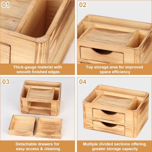 Multifunctional Desk Organizer with 2 Removable Drawers Pine Wood - Image 3