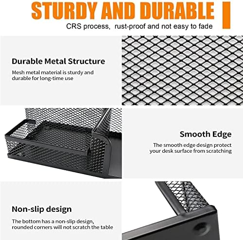 Pen Holder for Desk, Desk Organizers Set-3 Compartments Mesh Pencil Holder with Pencil Pen Cup and Paper Clip holder, Desk Accessories for Marker Craft, Ideal Office School Supplies(3 pack, Black) - Image 3