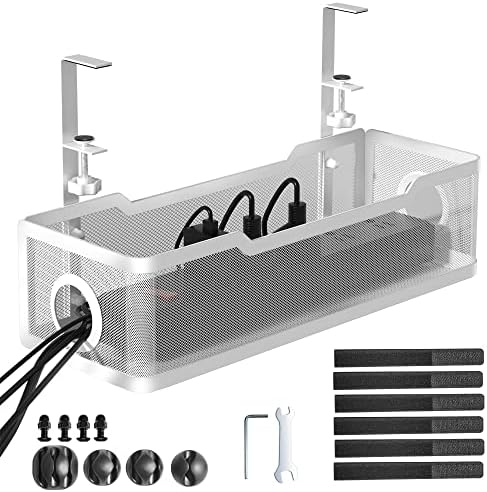 Under Desk Cable Management Tray, 13.4" Metal Cord Organizer, White by Cinati