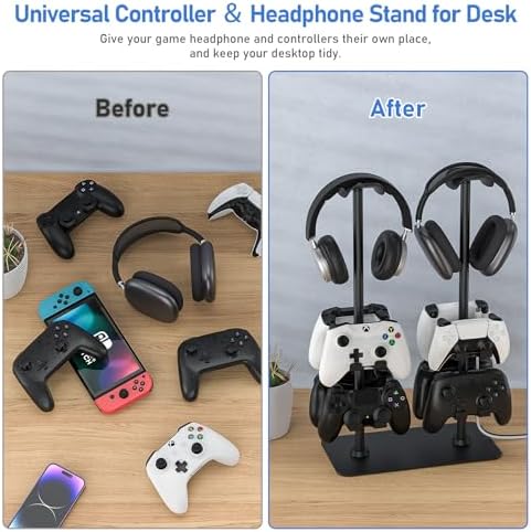 MANMUVIMO Headset Stand Controller Holder for 2 Headset and 8 Controller, Headphone Stand Gaming Controller Holder for PS5 Xbox Airpods Beats Bose, Gaming Room Accessories, Gamer Gifts for Men - Image 6