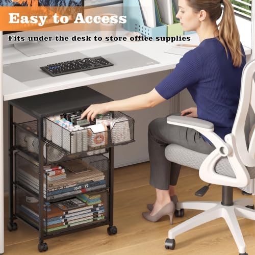 4 Drawers Rolling File Cart with Wheels, Mobile File Cabinet, Black - Image 5