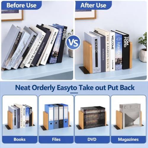 Wood Bookends 2 Pack | Heavy Duty | Organizer for Books, CD, Files Home Office School - Image 3