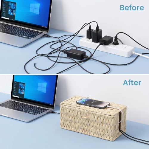 efluky Set of 2 Plastic Cable Management Box, Hand-Woven Cord Organizer with 2 Open Slots, Decorative Cord Box to Hide Power Strip, USB Wires & Charger for Home & Office - Image 6