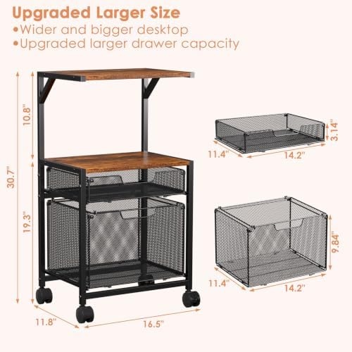 Printer Stand with Storage, Rolling File Cabinet Cart with 2 Drawer - Image 2