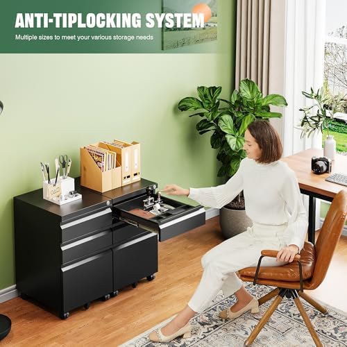 3 Drawer Mobile File Cabinet with Lock,Under Desk Metal Filing Cabinets for Home Office Organizer Letters/Legal/A4((Fully Assembled-Black) - Image 4