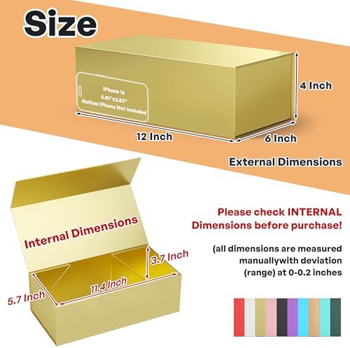 Gold Gift Box, 12x6x4'' Gift Boxes with Lids for Presents - Image 2