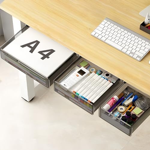 Under Desk Table Drawer Storage Organizer,3 Pack Large & Medium & Small Slide Out Desk Drawers - Hidden Desktop Organizer,Attachable Pencil Storage Tray Under Table(SML) by SVNNELP