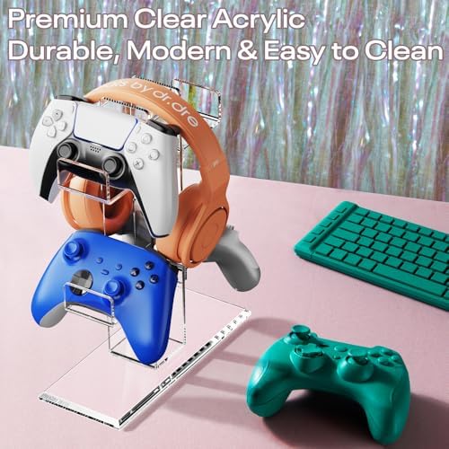 Acrylic Controller Stand, 3-Tier Headphone and Game Controller Holder with 5 Slots, Clear Desk Organizer for Xbox, PS5, PS4, Switch and More - Image 4