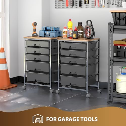 Rolling Cart with 5 Drawers for Craft, Art, Dorm, Office, Black - Image 7